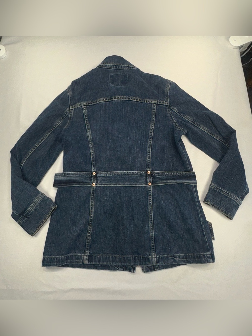 Vintage Y2K Levis Bush Jacket Full Zip Denim Jean Belted Chore Jacket Size Large - Picture 11 of 14